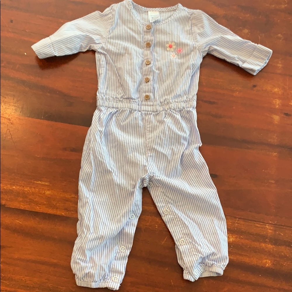 Blue pink stripe jump suit